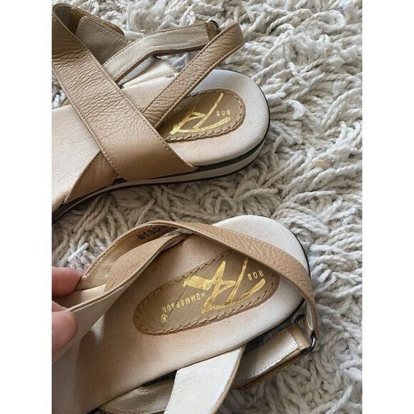 Ros Hommerson Sandals Tan Leather Low Wedges Strappy 6.5 M Beige Comfort - Picture 3 of 8